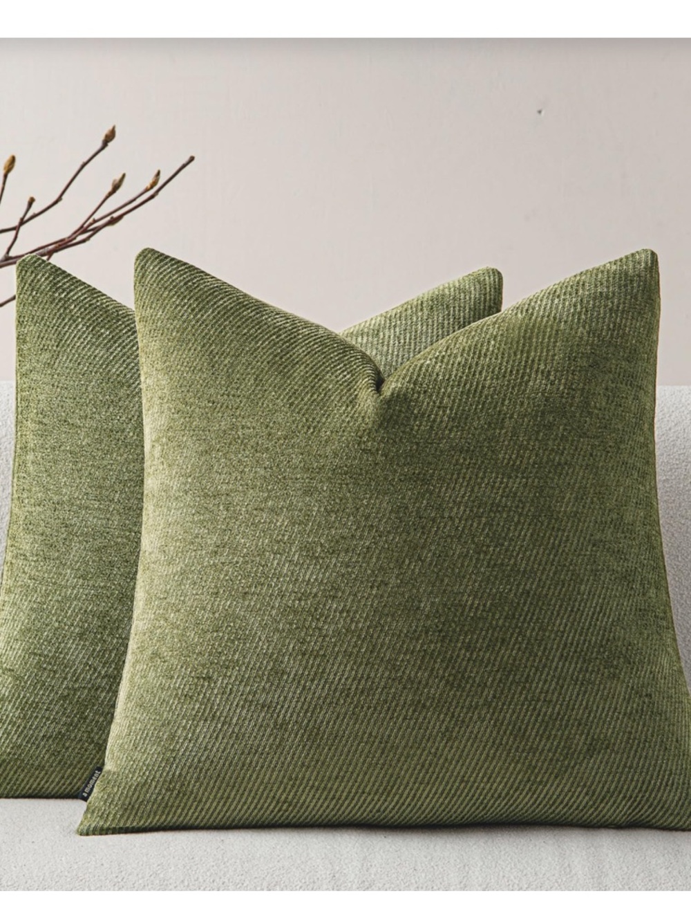 Textured Twill Chenille Pillow Covers SQUARE 20x20” (2-Pack) OLIVE GREEN